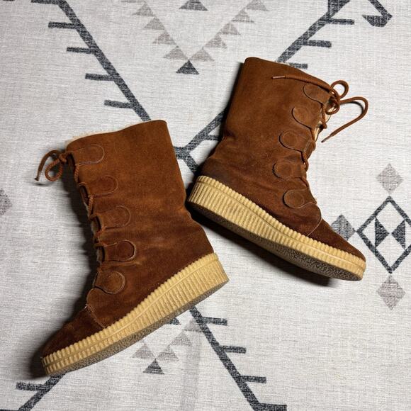 VTG 70s Winter Boots Brown Suede Shearling Lace Up Size 10 Apres Ski Made in USA - Picture 4 of 9